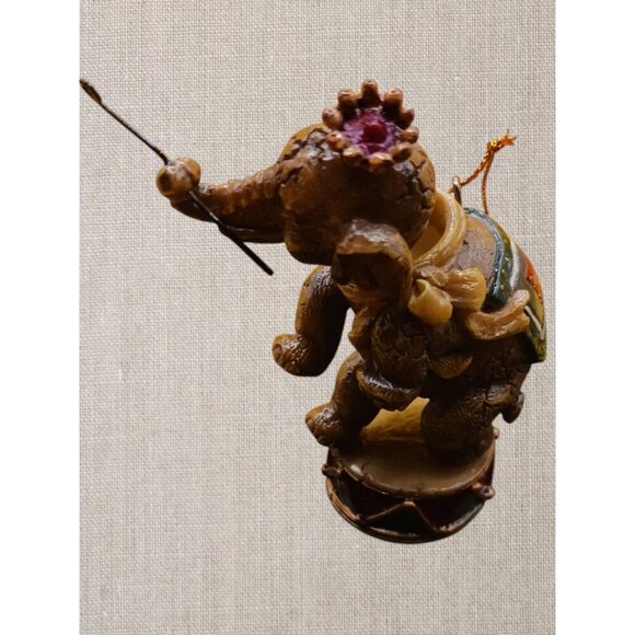 Vintage Circus Elephant Ornament Figurine Hanging Decoration With Drum & Crown - Picture 2 of 8